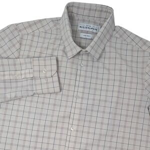 Mizzen+Main Leeward Shirt Mens Large Trim Fit Tan Blue Plaid Flaw